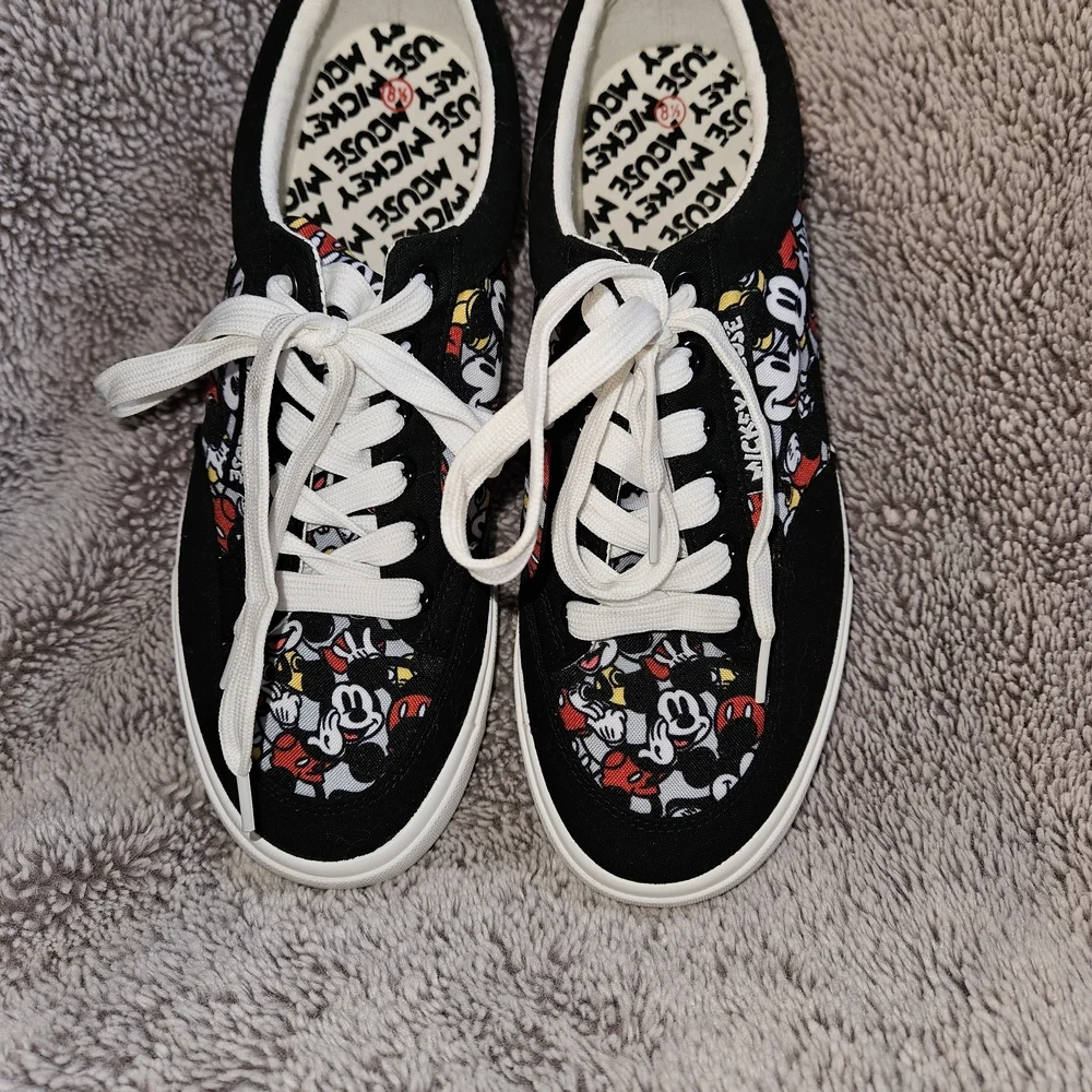 Ground Up Disney Mickey Mouse Sneakers Black Canvas Low Top Unisex Mens 8.5 W 10